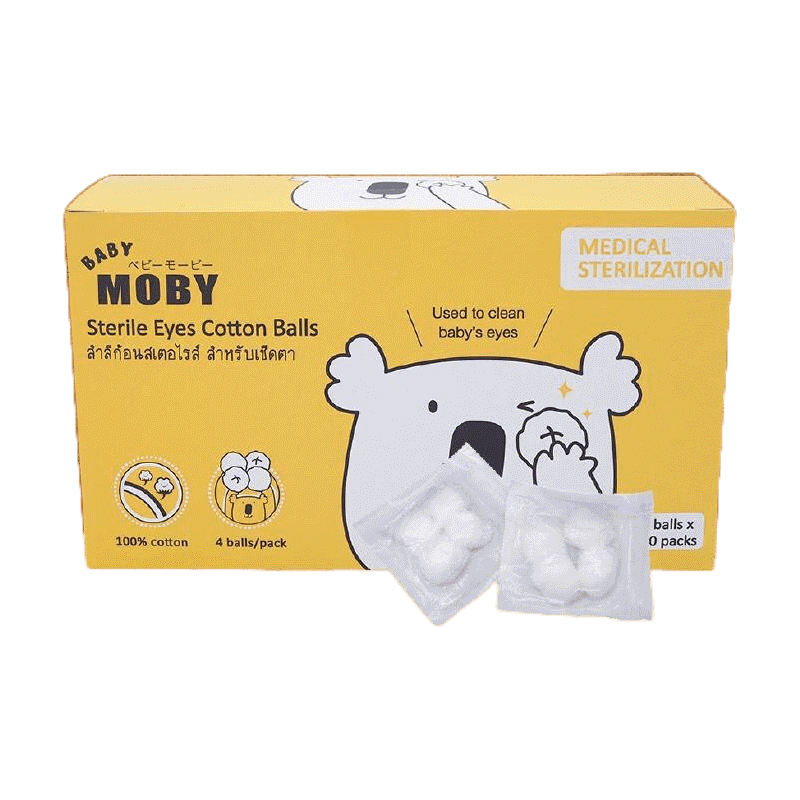 Moby สำลีก้อนเช็ดตาเด็กทารก รุ่นผ่านการฆ่าเชื้อสเตอไรส์ Sterile Eyes Cotton Balls สำลีเด็ก 20 ซอง ซองละ 4 ก้อน