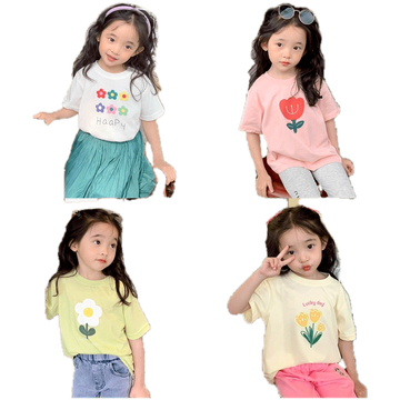 PRETTY BABY🧸พร้อมส่ง🧸เสื้อยืดเด็กผู้หญิง เสื้อเด็ก ลายดอกไม้น่ารัก(542)