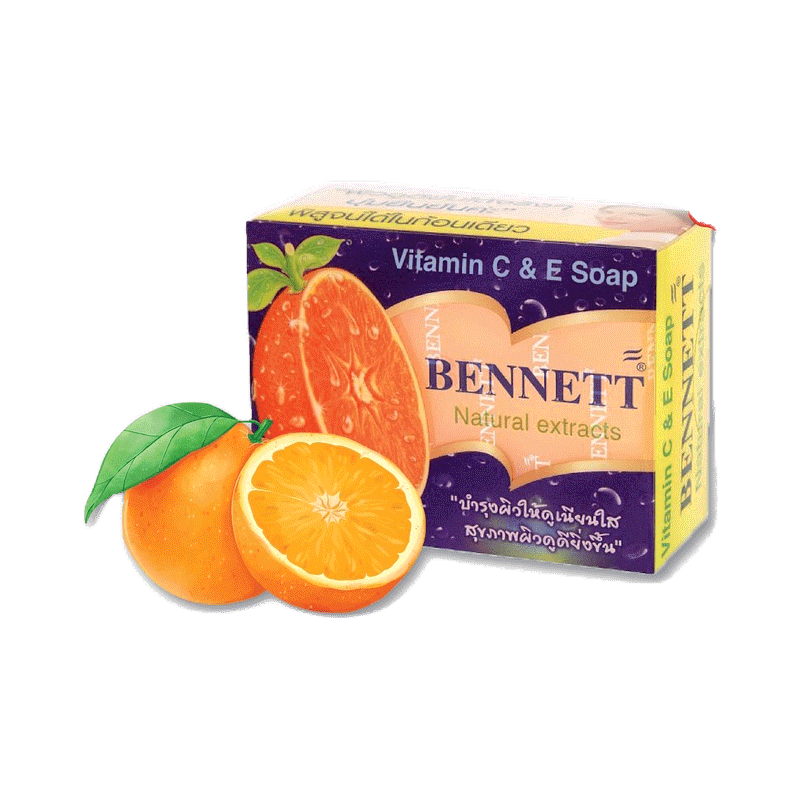 [แพ็ค 6 ก้อน]Bennett Vitamin C&E natural extracts เบนเนท สบู่ก้อนวิตามินซี แอนด์อี สบู่เบนเนท ของแท้100% เพิ่มวิตามินซี