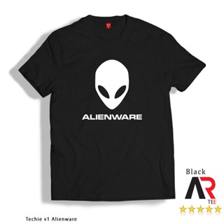 เสื้อยืดสีขาวผู้ชาย - AR Tees Techie v1 โลโก้ Alienware เสื้อเชิ้ตที่กําหนดเองเสื้อยืด Unisex สําหร