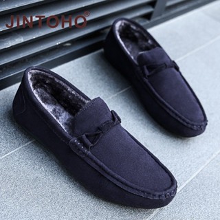 【JINTOHO】รองเท้าโลฟเฟอร์ลําลอง หนังนิ่ม แต่งขนเฟอร์ ให้ความอบอุ่น เหมาะกับใส่ขับขี่กลางแจ้ง แฟชั่นฤดูหนาว สําหรับผู้ชาย