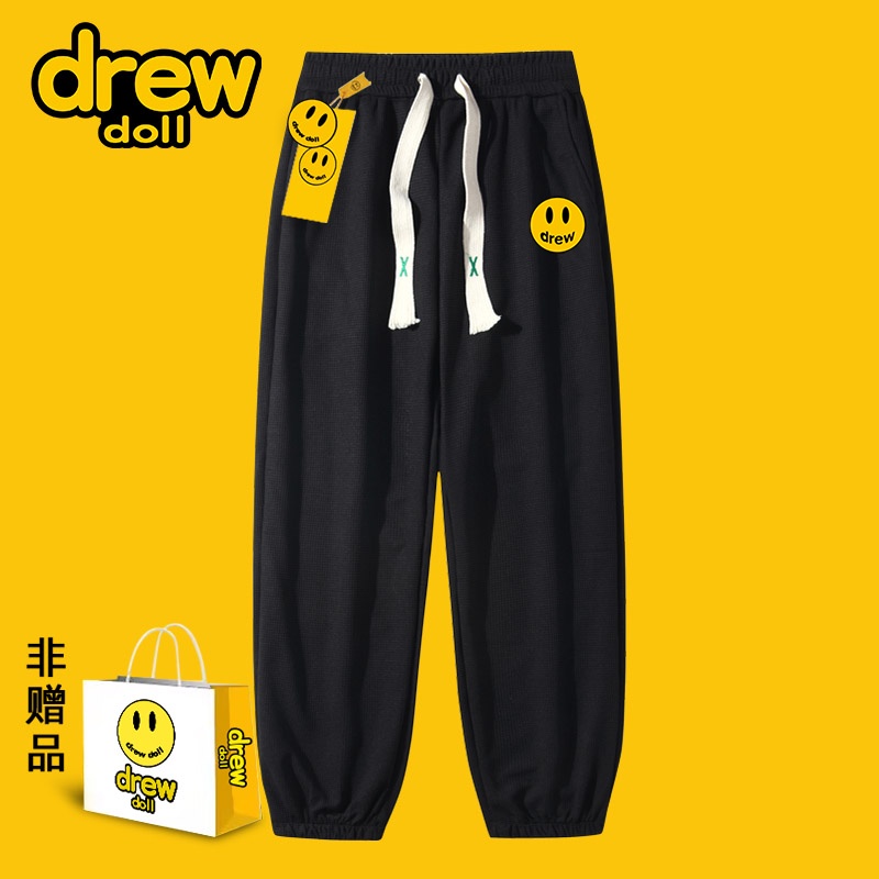 Drew Co-Branded กางเกงวอร์มขายาวลําลอง ทรงหลวม ทรงตรง ลายหน้ายิ้ม แนวสตรีท สําหรับผู้ชาย และผู้หญิง ราคา ถูกที่สุด ดีลบีเคเค แกลเลอรีภาพที่ 3