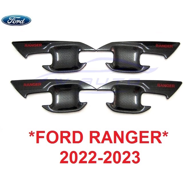 ลายเคฟล่า ถาดรองมือเปิดประตู Ford Ranger 2022 2023 ฟอร์ด เรนเจอร์ เบ้ามือจับประตู  เบ้ากันรอย ถ้วยมื