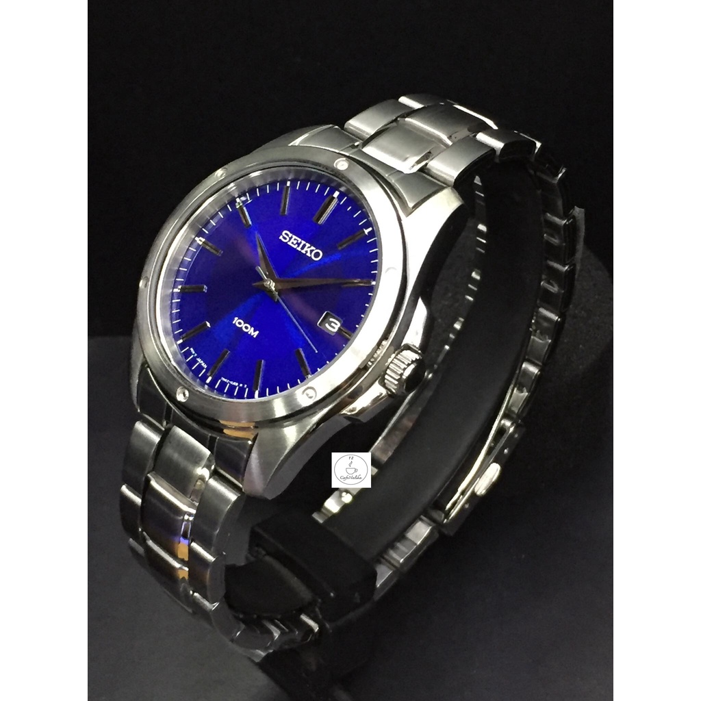 นาฬิกาข้อมือผู้ชาย Seiko รุ่น SGEF77P1 ระบบQuart ตัวเรือนและสายนาฬิกาสแตนเลส หน้าปัดสีน้ำเงิน รับประกันสินค้าเป็นของแท้