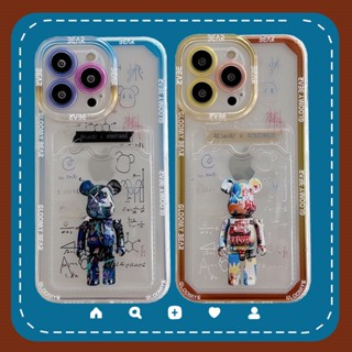 เคสโทรศัพท์มือถือแบบนิ่ม TPU ใส กันกระแทก ลาย Bearbrick พร้อมช่องใส่บัตร สําหรับ iPhone 14 13 12 11 Pro Max XR X XS SE 2020 7 8 Plus