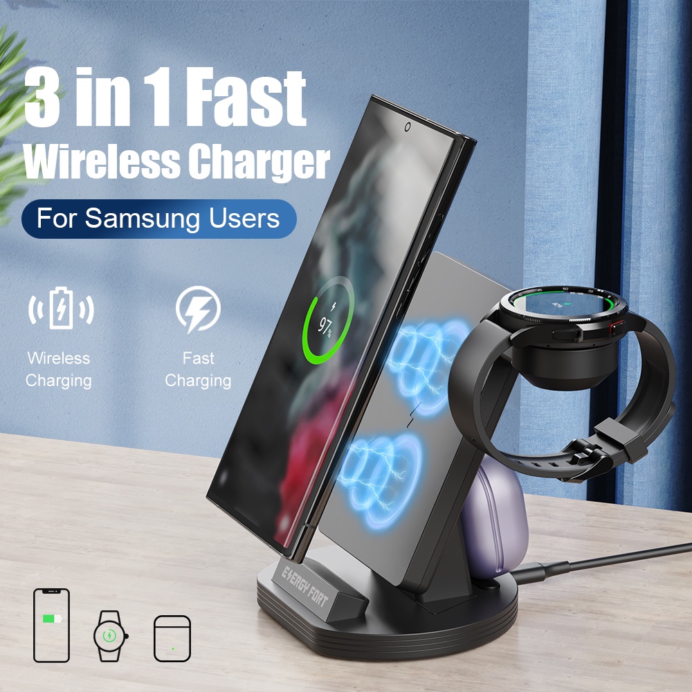 Wireless Charger 3 in 1 For Samsung Galaxy Watch5 4 Classic Active2 USB Type-C Charging S22 Ultra Do