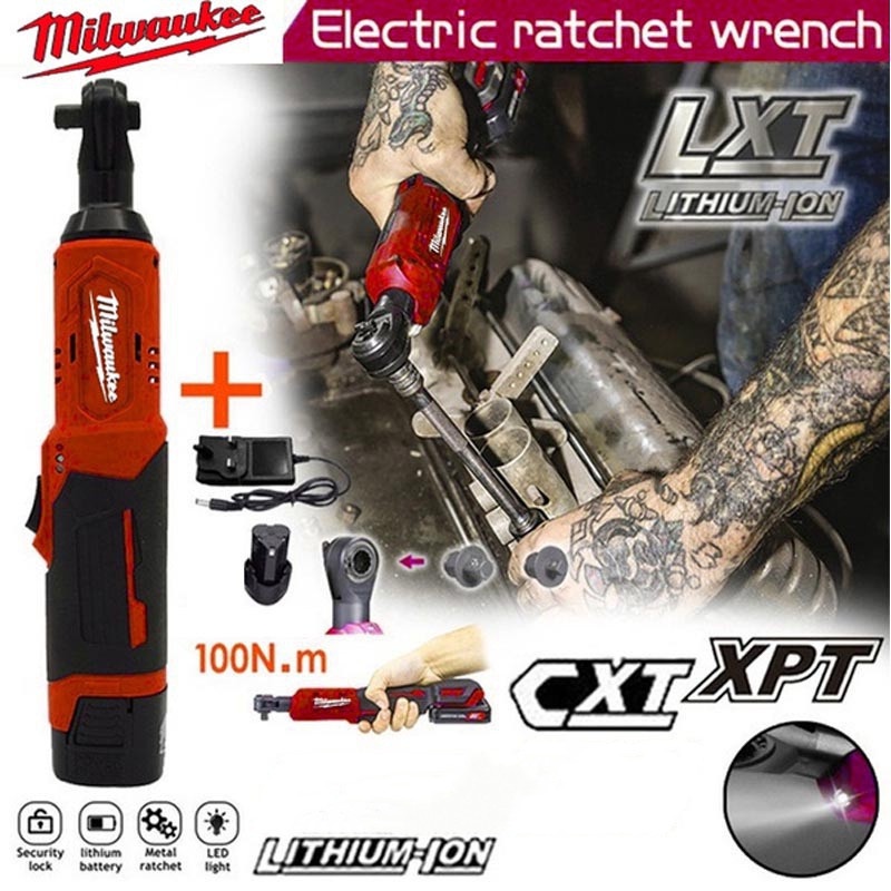 แบรนด์ใหม่ คุณภาพสูง 12V 90°ประแจไฟฟ้าไร้สาย มุมขวา อเนกประสงค์ 3/8 นิ้ว พร้อมไฟ LED