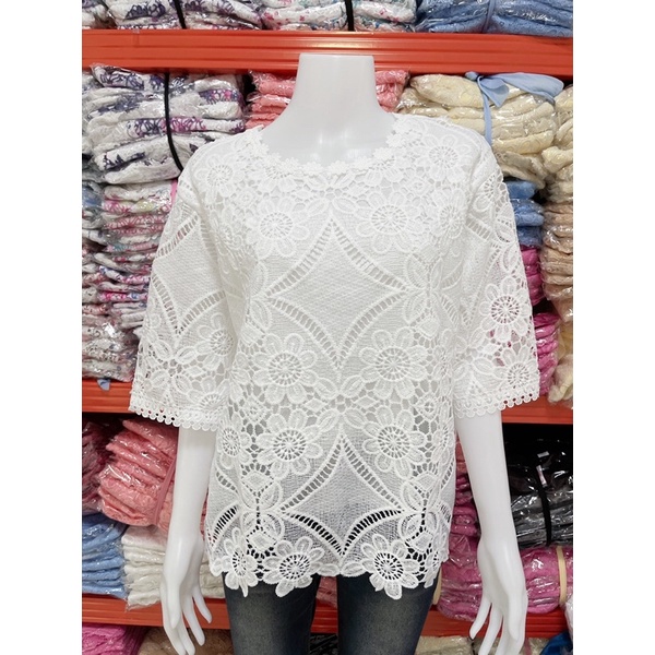 พร้อมส่ง รอบอก54-56นิ้ว#เสื้อลูกไม้#เสื้อสีขาว#เสื้อไซร้ใหญ่#Big size#เสื้อผ้าผู้หญิง#เสื้อ