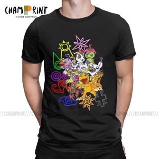 เสื้อโอเวอร์ไซ ▥﹍₪เสื้อยืดคอก ลมแขนสั้นผ้าฝ้ายพิมพ์ลายการ์ตูน digimon and crests สําหรับผู้ชาย 2020