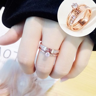 **พร้อมส่งในไทย** แหวนสแตนเลสแฟซั่นประดับเพ็ชรเพทายแกะสลักตัวอักษร LOVE FOREVER  ตัวอักษรคมชัดงานจริงสวยหรู มากทุกรูปถ่า