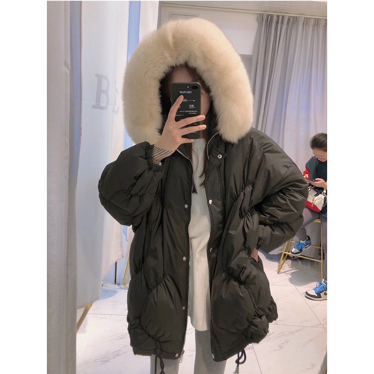 การจัดส่งที่รวดเร็ว2022 Winter Jacket Women Warm pockets 90% White Duck Down Coat real natural fox fur hooded Loose Fash #2