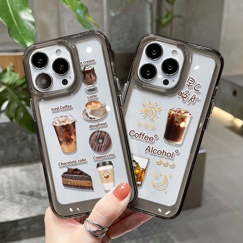 ใช้งานร่วมกับ IPHONE 6S 7 8 PLUS X XS XR 11 12 13 14 15 MAX PRO เมล็ดกาแฟรูปแบบอะคริลิคใส TPU เคสโทรศัพท์
