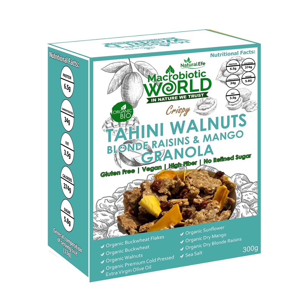 Organic / BIO / GRANOLA / Crispy Tahini Walnuts Blonde Raisins &amp; Mango Granola 300g