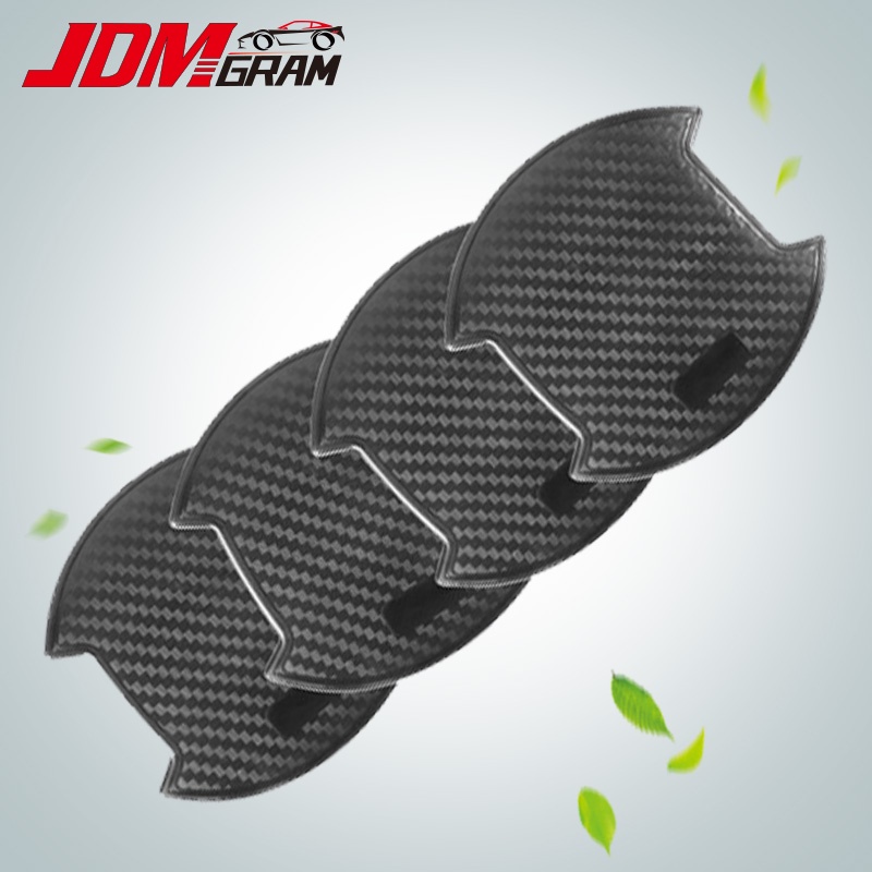 JDMGRAM คาร์บอนไฟเบอร์ชามรถสติ๊กเกอร์สากลปกซิลิโคน 4 ชิ้นมือจับประตูอัตโนมัติกาวป้องกันรอยขีดข่วนป้องกันอุปกรณ์เสริมภายนอกรถยนต์