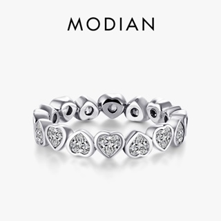 Modian แหวนเงินแท้ 925 ประดับเพทาย รูปหัวใจ สไตล์คลาสสิก เครื่องประดับแฟชั่น สําหรับผู้หญิง