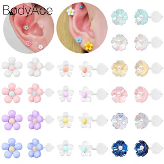 Bodyace ต่างหูสตั๊ด พลาสติก เรซิน รูปดอกไม้ ป้องกันภูมิแพ้ มองไม่เห็น กระดูกอ่อน กระดูกอ่อน หอยสังข์ 1 คู่