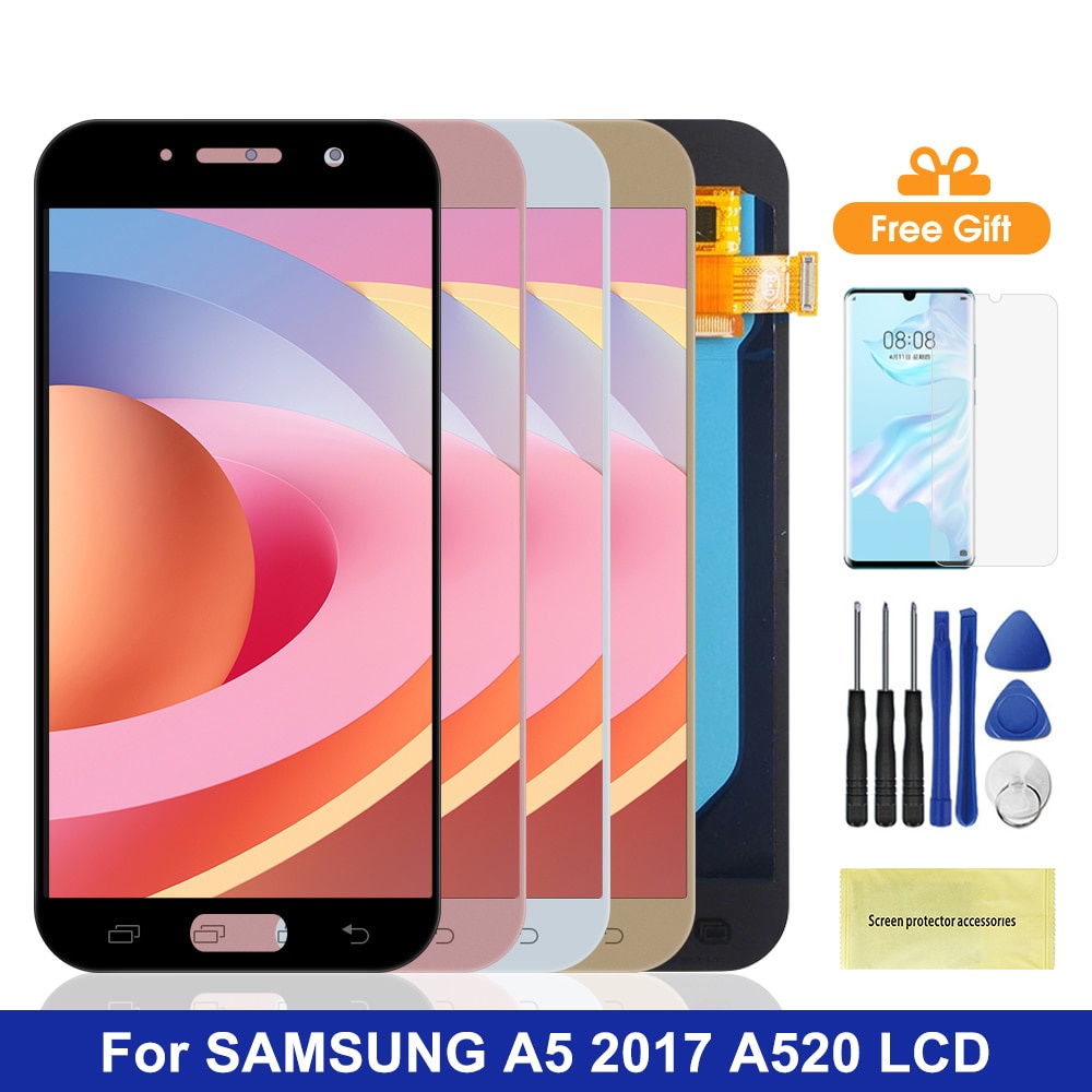 Super AMOLED A520 อะไหล่หน้าจอสัมผัสดิจิทัล Lcd แบบเปลี่ยน สําหรับ SAMSUNG Galaxy A5 2017 A520 A520F