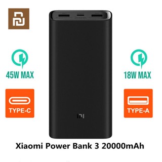 GoodSJ พาวเวอร์แบงค์ Mi 3 20000MAh Pro PLM07ZM 3 USB ประเภท C 45W Fast Charging แบบพกพา Mi Powerbank 20000แบตเตอร์รี่นอก Poverbank