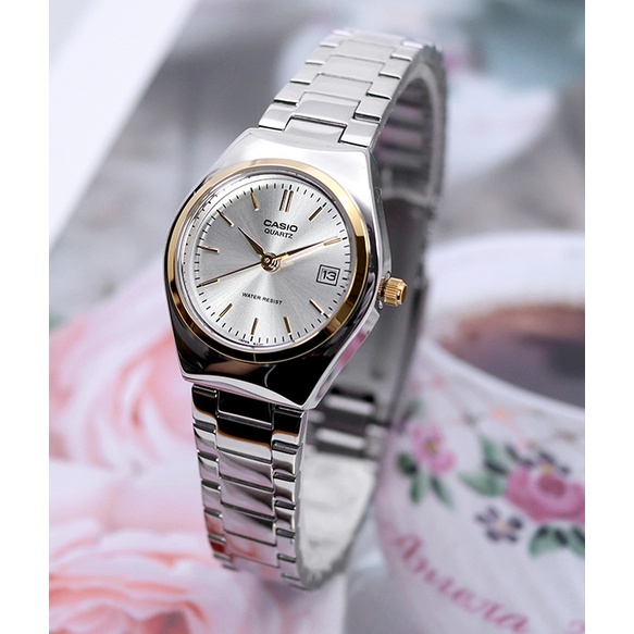 นาฬิกา Casio รุ่น LTP-1170G-7A นาฬิกาข้อมือผู้หญิงสายสแตนเลส สีเงิน ขอบทอง  - มั่นใจ ของแท้ 100% รับประกันสินค้า 1 ปี