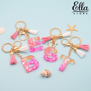 Ellastore123 พวงกุญแจจี้ตัวอักษร โปร่งแสง ประดับพู่ สําหรับผู้หญิง