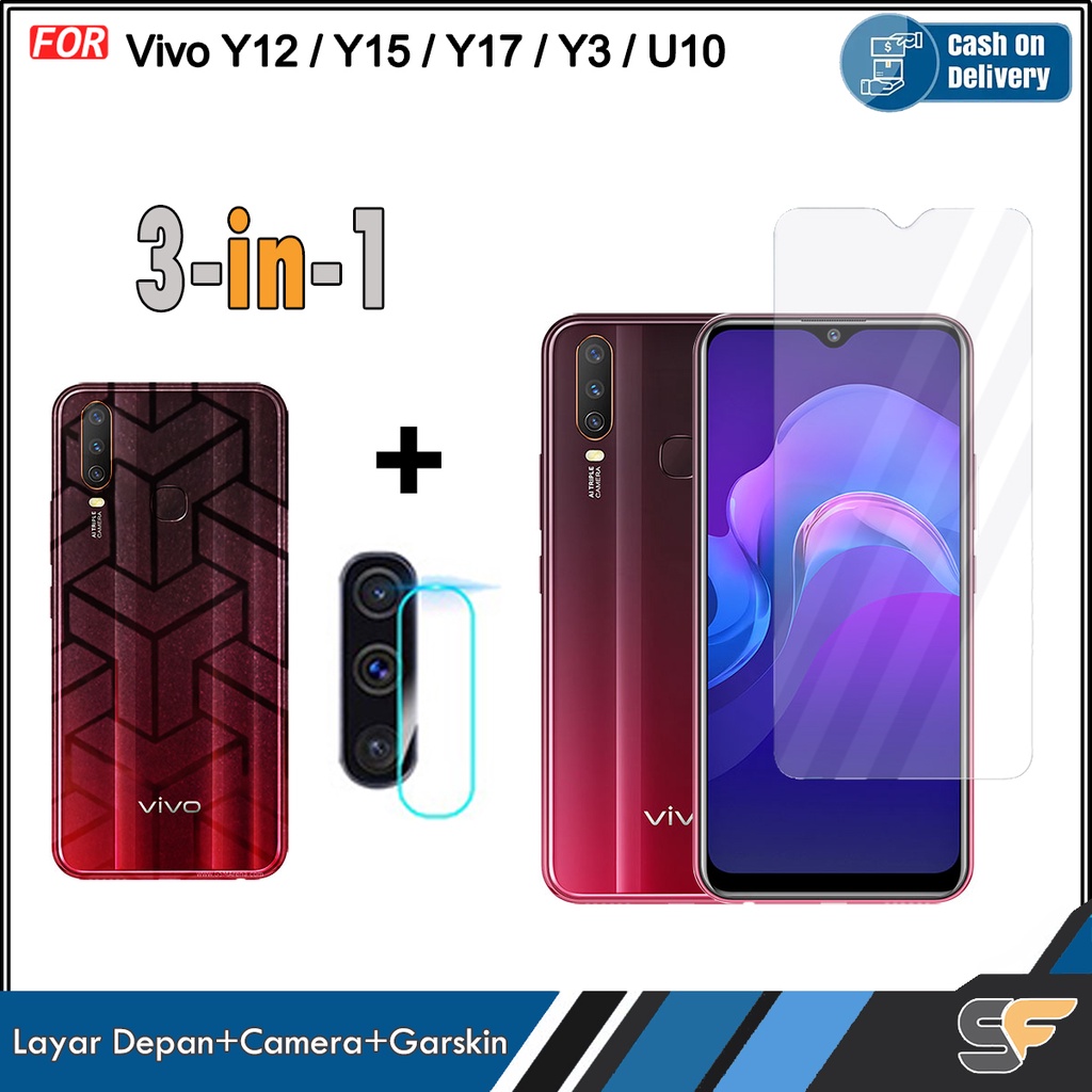 3in1 แพ็คเกจกระจกนิรภัย Vivo Y12 Vivo Y15 Vivo Y15s Vivo Y17 Vivo Y01 Vivo Y3 Vivo U10 Bonus TG เลนส