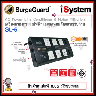 SurgeGuard SL-6 ปลั๊กไฟกันไฟกระชาก รุ่นพิเศษมีระบบป้องกันไฟจากสาย LAN จำหน่ายโดย iSystem