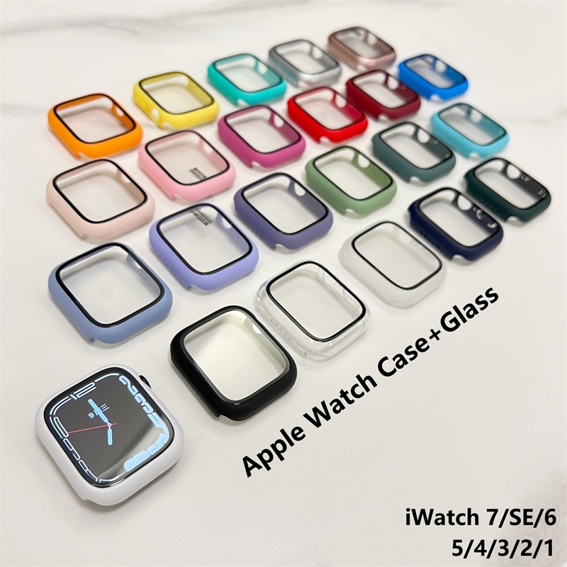 กระจกป้องกันหน้าจอ + เคสป้องกัน สำหรับ Apple Watch Series 11/10/9/8/7/6/5/4/3 ขนาด 38/40/41/42/44/45/46 มม. อุปกรณ์ป้องกัน