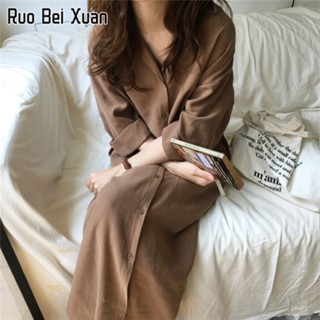 RUO BEI XUAN เสื้อป้องกันแสงแดดยาวสำหรับผู้หญิงหลวมสีทึบปกเสื้อผ้าป้องกันแสงแดดกลางความยาว T Rench Coat เสื้อแจ็คเก็ต