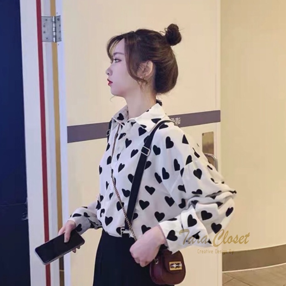 IT064 TARA Shirt เสื้อเชิ้ต แขนยาว ทรงคลาสสิค ลายหัวใจ เนื้อผ้าไหมอิตาลีอย่างดี ผ้าดี ใส่สบาย ไม่ร้อน