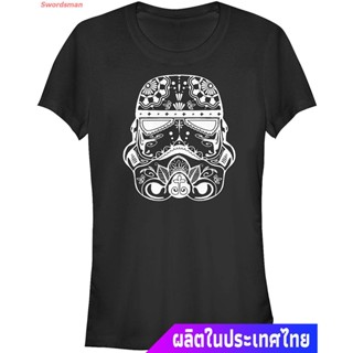 เสื้อยืดแขนสั้น Star Wars Womens Sugar Skull Storm Trooper Crew Neck Graphic T-Shirt Mens Womens T-shirts