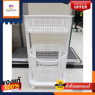 ตะกร้าผ้า 2 ชั้น มีล้อเลื่อน สีขาว2-tier laundry basket with wheels, white