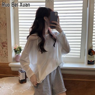 RUO BEI XUAN ผู้หญิงวาฟเฟิลสีทึบหลวม Hooded Pullover เสื้อกันหนาวเสื้อผ้าผู้หญิงสไตล์เกาหลี