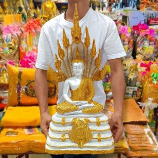 พระพุทธรูปปางนาคปรก พระประจำวันเสาร์ สูง54ซม.หน้าตัก 9 นิ้ว พระวรกายสีขาวจีวรปิดทอง งดงามพรีเมี่ยม เหมาะบูชาและถวายทำบุญ