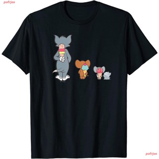 ใส่สบายๆสวยๆpofrjes ไตล์เกาหลี เสื้อยืดแฟชั่นเกาหลีสำ Tom And Jerry Ice Cream Secret T-Shirt หรับผู้ชายและผู้หญิง ภาพการ