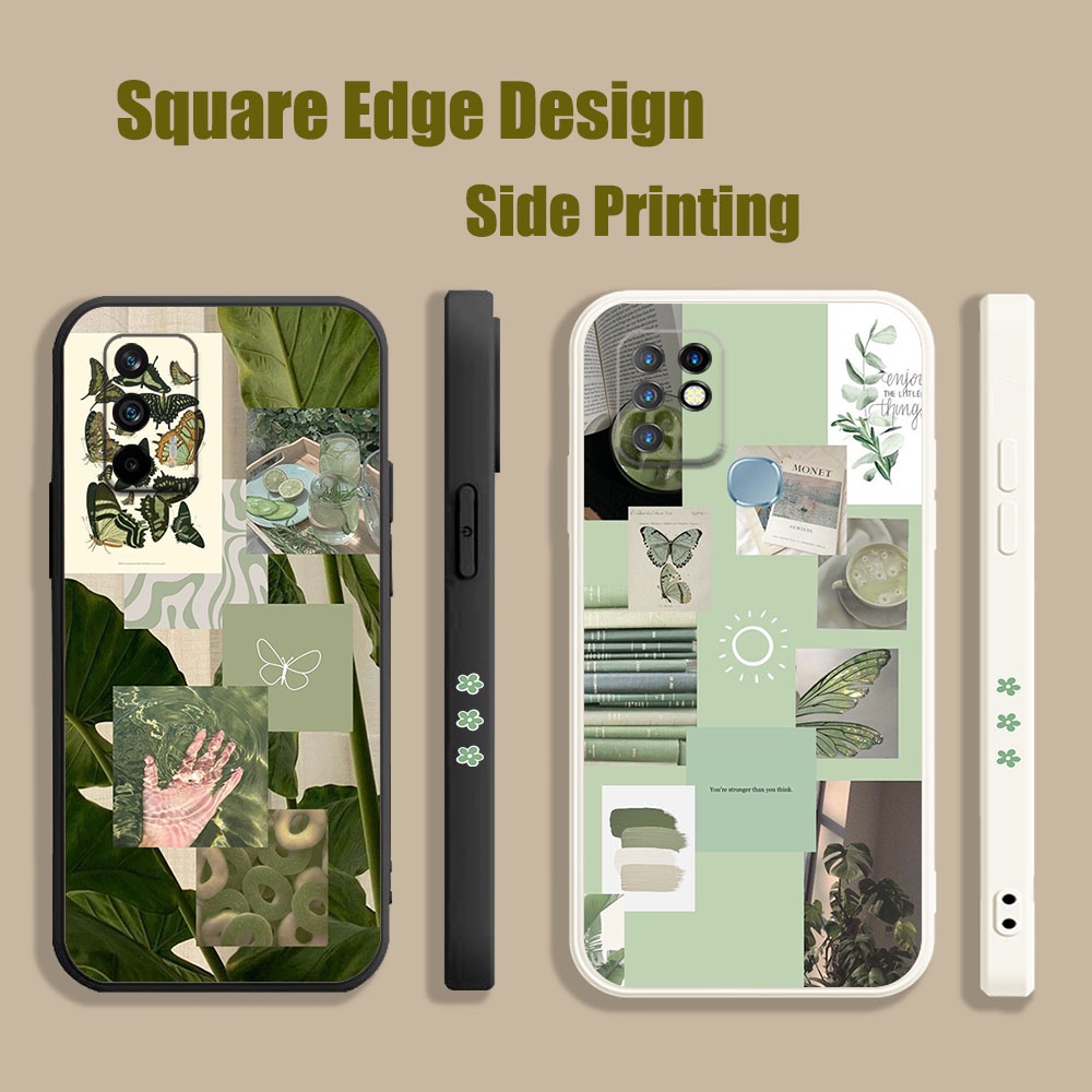 ความงาม sage สีเขียว Minimalist ผีเสื้อ FQN03 สําหรับ Vivo S1 V21e Y76 Y73 เคสโทรศัพท์ Square Edge