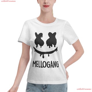 แฟชั่นที่กำหนดเอง มาร์ชแมลโล DJ Disc Jockey ดีเจ ดนตรี Mellogang T-Shirt Tshirts Womens Basic Short Sleeve T-Shirt ผู้ห