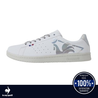 le coq sportif รองเท้าผู้หญิง รุ่น LA ROLAND SL BL สีขาว-เงิน (รองเท้าผ้าใบสีขาว, รองเท้าแฟชั่น, แบบผูกเชือก, Unisex)