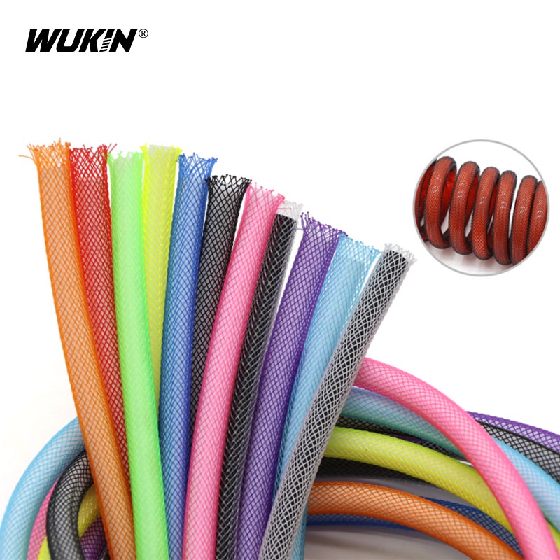 ปลอกหุ้มสายเคเบิล PET ถักเปีย 3 4 6 8 10 มม. 5 เมตร ความหนาแน่นสูง สีดํา แดง สําหรับสายข้อมูล USB คีย์บอร์ด