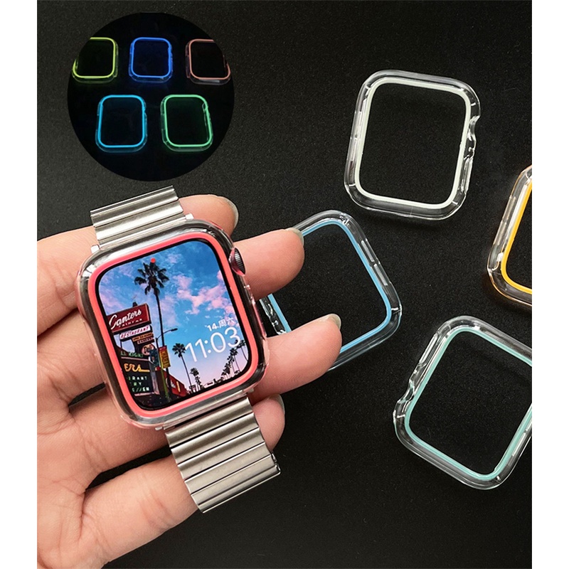 ใหม่ เคสนาฬิกาข้อมือ PC แบบใส เรืองแสง สําหรับ Apple Watch Case 41 มม. 45 มม. 44 มม. 40 มม. iWatch 8 7 6 SE 5 4 3 2 38 มม. 42 มม.