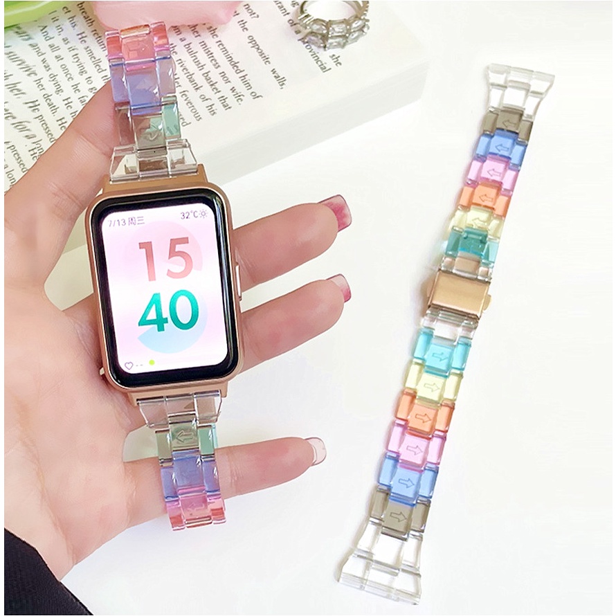 สายนาฬิกา Huawei Watch Fit 2 สาย Huawei Watch Fit Colorful Rainbow Plastic สาย Huawei watch fit 2 Strap Huawei Watch Fit Strap Smart watch Huawei Watch Fit2 Strap wristband For Huawei Fit2 / สายนาฬิกา huaweiwatch fit 2 สายนาฬิกา