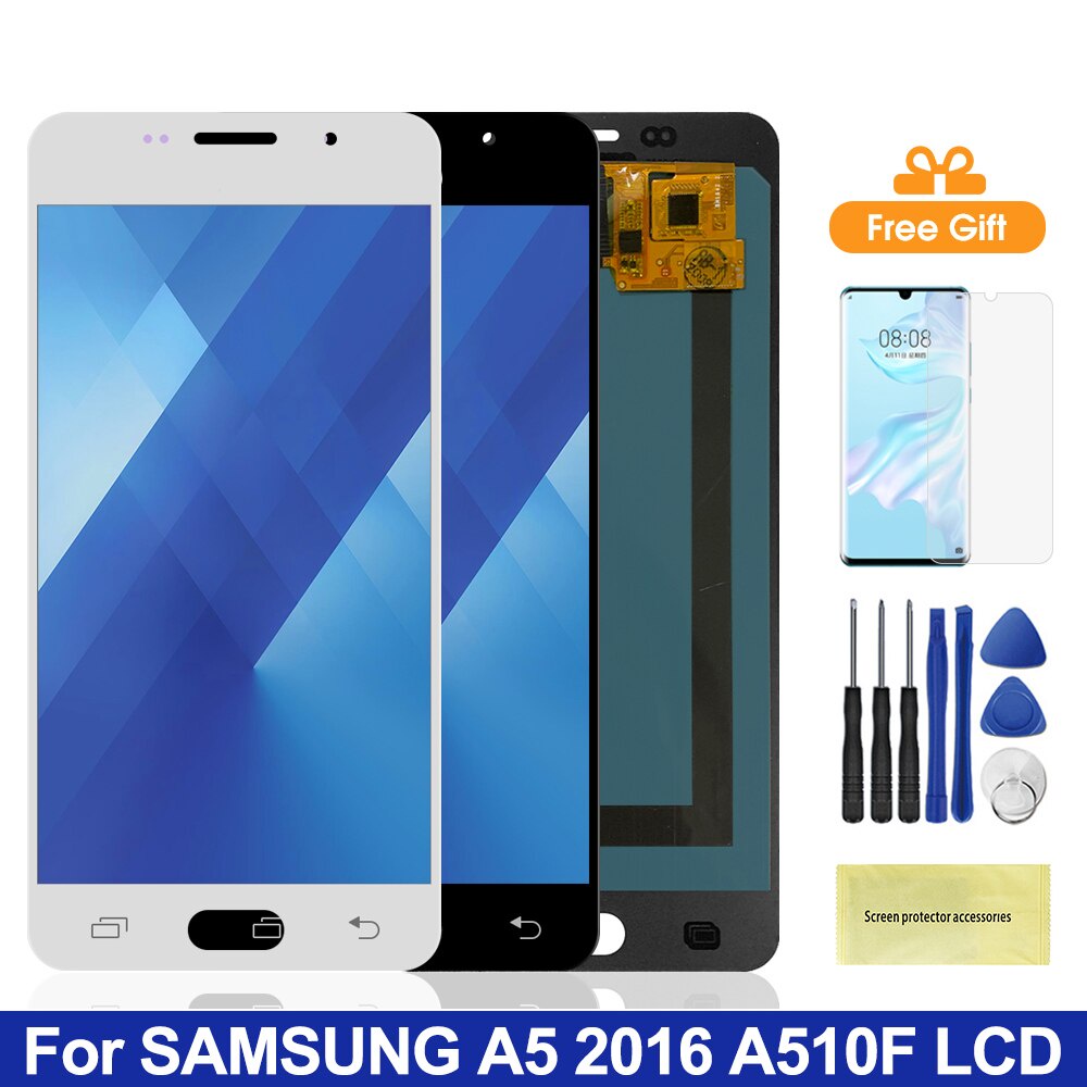 5.2'' Super AMOLED A510 หน้าจอสัมผัส LCD แบบเปลี่ยน สําหรับ SAMSUNG Galaxy A5 2016 A510 A510F A510M