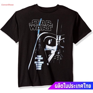 เสื้อยืดผู้ชายและผู้หญิง Star Wars Boys Big Vader Face Force Is Strong Graphic Logo Tee Sports T-shirt