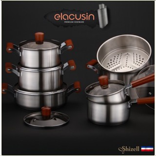 [ฝรั่งเศส] Elacuisin หม้อสแตนเลสทั้งหมด/ หม้อ/ หม้อสตูว์/ หวดพร้อมฝาแก้ว IH Induction เครื่องครัวพรีเมี่ยมของเกาหลี