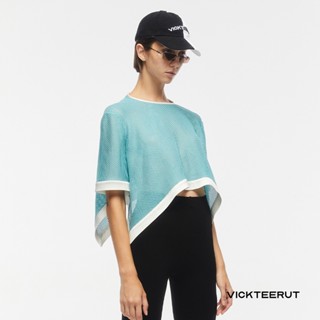 VICKTEERUT Short Sleeve Blouse with Satin Trimming Detail เสื้อแขนสั้นตกแต่งผ้าซาติน