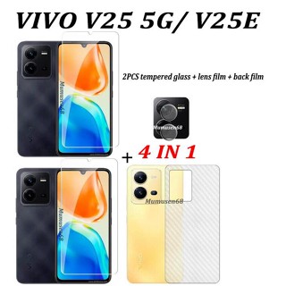 กระจกนิรภัยใส ไร้กรอบ 4 in 1 สําหรับ vivo V25 5G V25e vivo V23e 5G V23 5G V21 4G/5G พร้อมกระจกนิรภัยใส 2 ชิ้น ฟิล์มเลนส์ 1 ชิ้น และฟิลด้านหลัง 1 ชิ้น