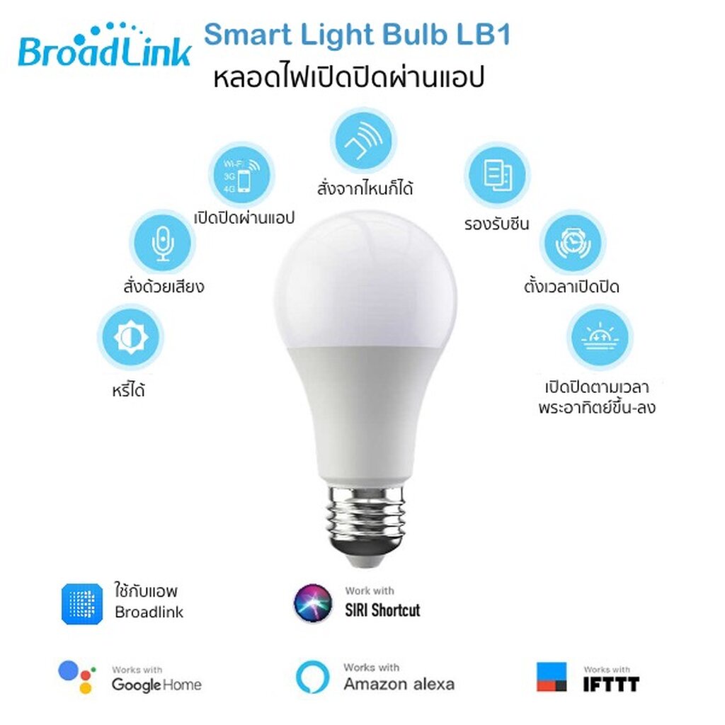Broadlink Lb1 หลอดไฟแสงขาว เปิดปิดผ่านแอปและปรับความสว่างได้ รองรับ Google  Home และ Alexa (ใช้กับแอพ Broadlink) | Shopee Thailand