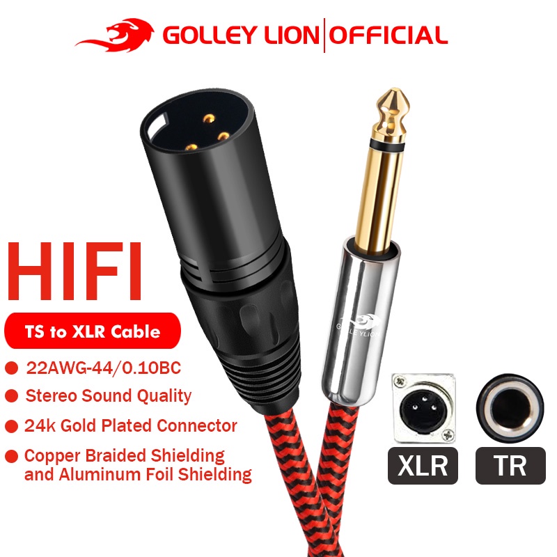Golley LION สายเคเบิลเสียงโมโน TS เป็น XLR ตัวผู้ 6.35 มม. 1/4 นิ้ว สําหรับไมโครโฟน