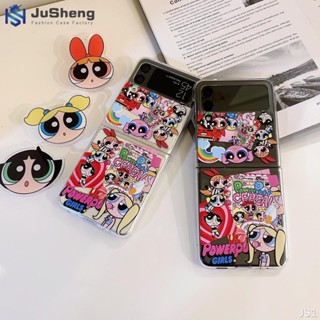 Jusheng เคสโทรศัพท์มือถือ แบบฝาพับ พร้อมขาตั้ง สําหรับ Samsung Z Flip4 Z Flip3 Z Flip2 Z