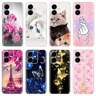 เคสโทรศัพท์มือถือ ซิลิโคนนิ่ม TPU ใส ลายผีเสื้อ แมวน่ารัก สําหรับ Vivo Y22 Y22S 2022 Y22 22S 4G