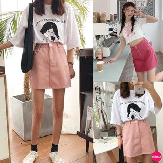 🎀Korean Fashion🎀กระโปรงยีนส์สั้นทรงเอ โทนชมพู 2 สี